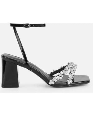 SIMMI Meave Diamante Block Heeled Sandals - White