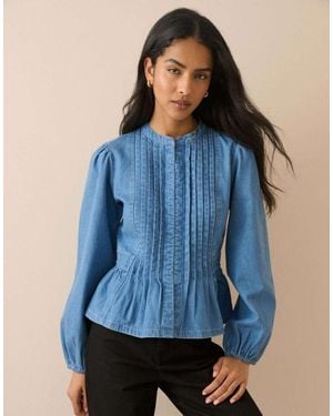 Nobody's Child Pintuck Denim Blouse - Blue