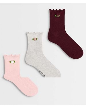 Cotton On Pack De 3 Pares De Calcetines De Varios Colores Con Volantes Y Detalle Floral De Canalé - Multicolor