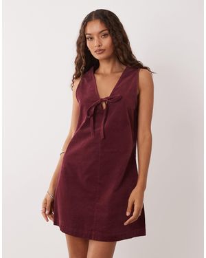Nobody's Child Petite Nila Tie-Detail Cord Pinafore Mini Dress - Red