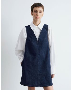 & Other Stories Stretch Denim V-neck Mini Dress With Front Seam - Blue