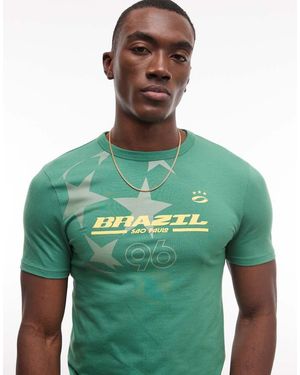 ASOS Muscle T-shirt With Brazil Football Graphic - Green