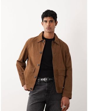 Mango 100% Leather Button Up Jacket - Brown