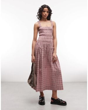 Collusion Square Neck Shirred Midi Dress - Pink
