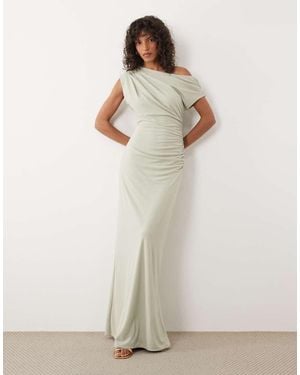 Six Stories Bridesmaid Stretch Off Shoulder Draped Maxi Dress - White