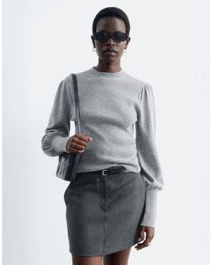 & Other Stories Pure Wool Puff Sleeve Top - Gray