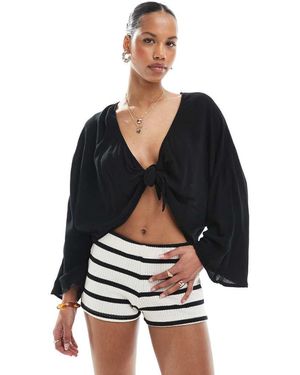 ONLY Textured Tie Front Floaty Top - Black