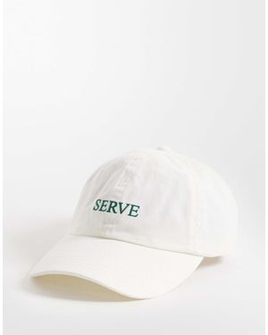 4505 Washed Cotton Cap With Tennis Embroidery - White