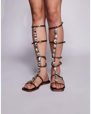 SIMMI Simmi London Wide Fit Zenya Gladiator Sandals With Stone Detail - White