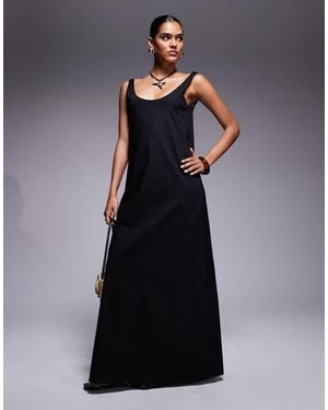 Fashionkilla Poplin Scoop Neck Trapeze Maxi Dress - Blue