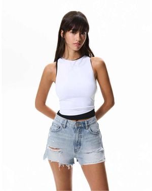 Pull&Bear Denim Shorts With Frayed Hems - Blue