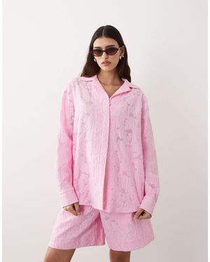 ARRANGE Floral Jacquard Oversized Shirt Co-ord - Pink
