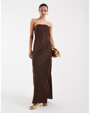Object Satijnen Maxi Bandeau-Jurk - Bruin