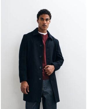 Mango Wool Mix Button Up Collared Tailored Coat - Blue