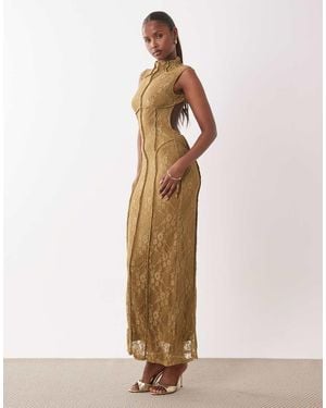 ASOS Lace Panelled Column Maxi Dress - Natural