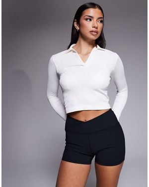 4505 Seamless Rib Long Sleeve Active Polo - Gray