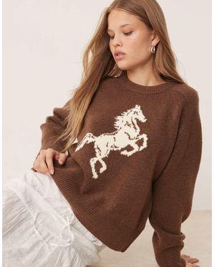 Abercrombie & Fitch Jersey Con Cuello Redondo Y Gráfico Preppy De Caballo De - Marrón