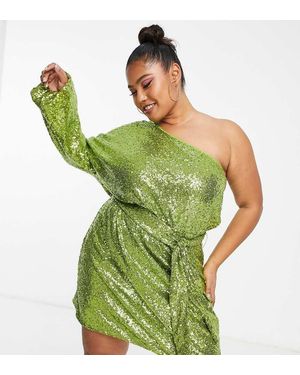 Collective The Label One Sleeve Tie Waist Sequin Mini Dress - Green