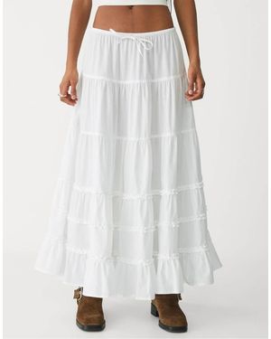 Stradivarius Ruffled Long Skirt - White