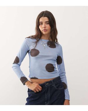 Collusion Long Sleeve Slash Neck Top - Blue