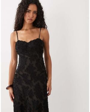 Mango Textured Strappy Maxi Dress - Black