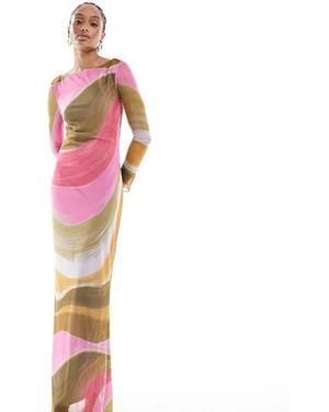 Vero Moda Long Sleeved Mesh Dress Maxi - Pink