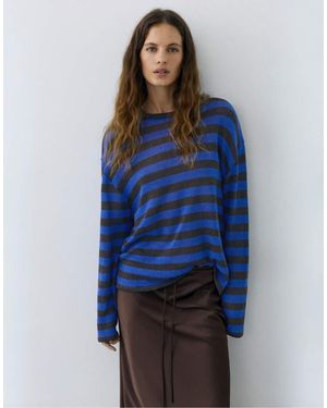 Pull&Bear Gestreept Gebreid T-Shirt - Bruin