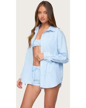 Edikted Yaffa Oversized Gingham Button Up Shirt - Blue