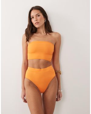 Threadbare High Waist Bikini Set With Bandeau Top - Orange