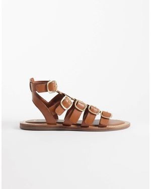 Mango 100% Leather Gladiator Sandals With Buckles - Brown