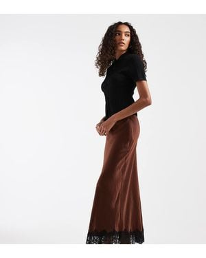 Vero Moda Falda Midi Satinada Con Bajo De Encaje En Marrón