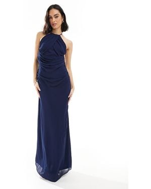 TFNC London Bridesmaid Cross Front Maxi Dress With Cowl Back - Blue