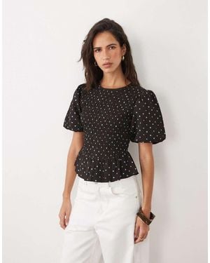 Wednesday's Girl Puff Sleeve Smock Top - Black