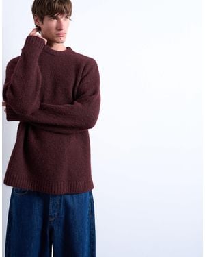 TOPMAN Loose Knit Crew Sweater - Purple