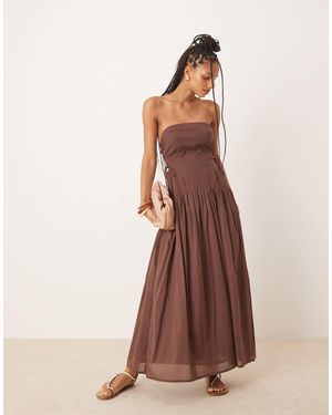 ASOS Dropped Waist Bandeau Maxi Sundress With Lace Up Side - Brown