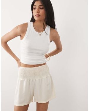 ASOS Linen Blend Shirred Waist Short - White