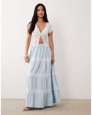 Miss Selfridge Maxirock aus spitzenmix und chambray - Blau