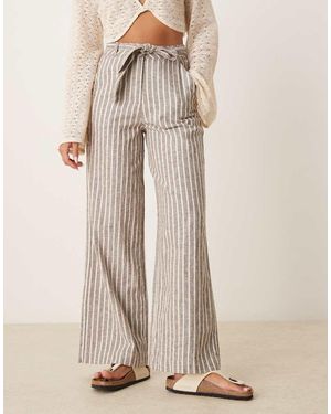 Threadbare Belted Linen Blend Wide Leg Trousers - Natural