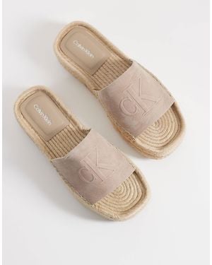 Calvin Klein Flatform Nubuck Espadrille Sandal - Natural