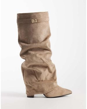 SEQWL Botas Altas Hasta La Rodilla De Ante Sintético Plegables En Topo-Neutro