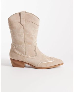 Glamorous Low Ankle Cowboy Boots - Natural