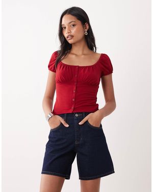 Miss Selfridge Button Detail Milkmaid Top - Red