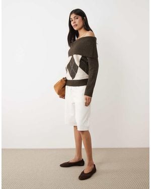 Cotton On Fluffy Cable Off Shoulder Knit - Natural