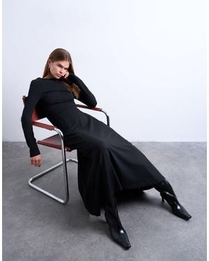 TOPSHOP Long Sleeve Scoop Back A-Line Maxi Dress - Black