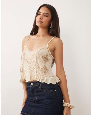 Mango Strappy Cami Top With Beading Detail - Blue