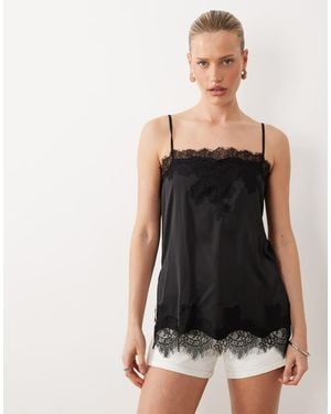 Gina Tricot Satin Lace Detail Singlet - Black