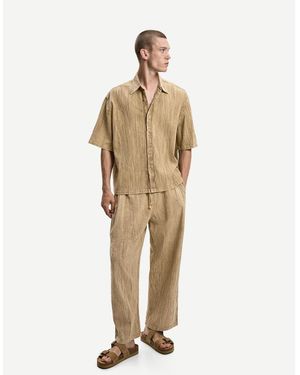 Bershka Heavy Plisse Co-Ord Trouser - Natural