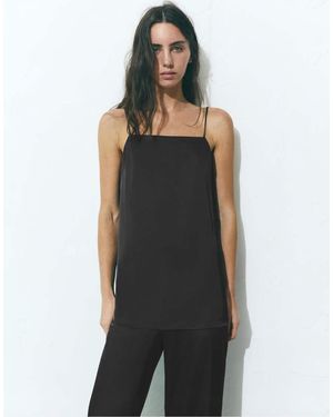 Pull&Bear Satin Fabric Strappy Top - Black