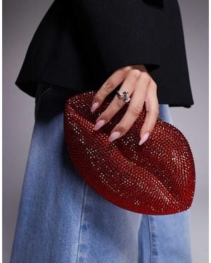 River Island Diamante Lip Shaped Heart Clutch Bag - Red