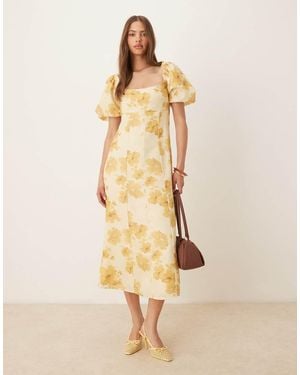Pretty Lavish Bette Printed Puff Sleeve Midaxi Dress - Natural